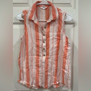 Coral/peach & white striped collard tank top